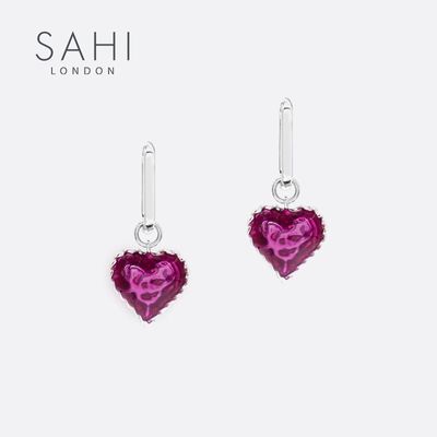 Gifts - SAHI LOVE HEART ENAMELLED DROP PENDANT EARRING - SAHI LONDON