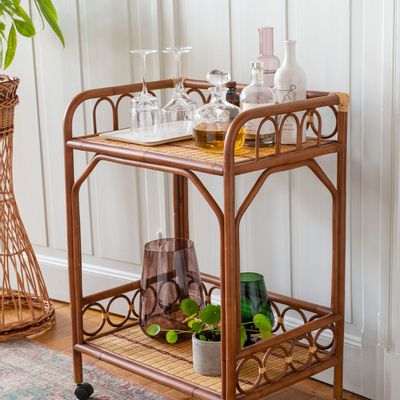 Trolleys - BAGATELLE rattan rolling trolley - KOK MAISON