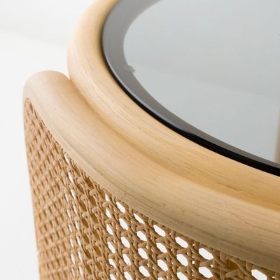 Coffee tables - TAMBOURIN round rattan bedside table or coffee table - ORCHID EDITION