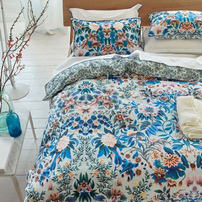 Bed linens - Ikebana Damask Slate Blue - Cotton Percale Bedding Set - DESIGNERS GUILD