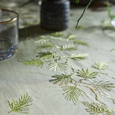 Table linen - Ramage Kaki - Embroidered Linen Tablecloth - ALEXANDRE TURPAULT
