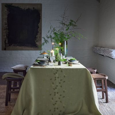 Linge de table textile - Ramage Kaki - Nappe en lin brodée - ALEXANDRE TURPAULT