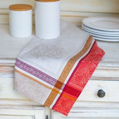 Olivia Blue & Yellow Cotton Jacquard Dish Towel by Tissus Toselli