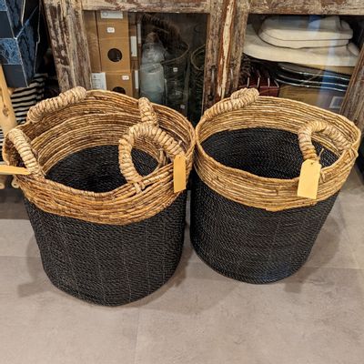 Laundry baskets - Black natural basket, abaca and raffia (Bali) - PNBAR3 - BALINAISA
