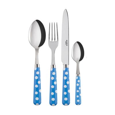 Flatware - 4 pieces cutlery set - Pois blancs Light blue - SABRE PARIS
