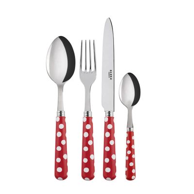 Flatware - 4 pieces cutlery set - White Dots, Red - SABRE PARIS