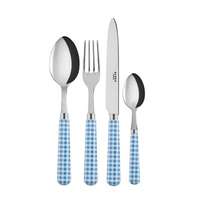 Flatware - 4 pieces cutlery set - Gingham, Light blue - SABRE PARIS