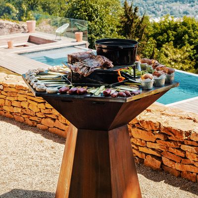 Kitchens furniture - Brazier-plancha Grand banquet | Corten 145 - HEXAGONE