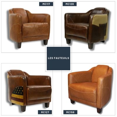 Armchairs - Gentleman Cigar Genuine Leather Armchair - Timeless Elegance and Comfort - JP2B DECORATION