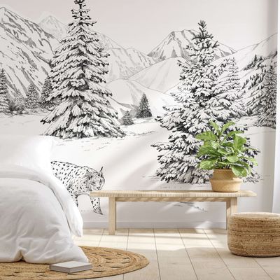 Autres décorations murales - Papier peint panoramique noir et blanc - Jura - Paysage de montagnes enneigées - LA TOUCHE ORIGINALE
