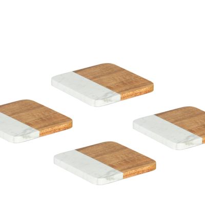 Tea and coffee accessories - Set of 4 marble and acacia coasters 10x10x1 cm MS23119 - ANDREA HOUSE
