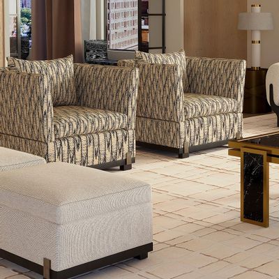Stools for hospitalities & contracts - Rectangle Footstool IDA Fabric Black Lacquered Oak Base - Cast Bronze - DUISTT