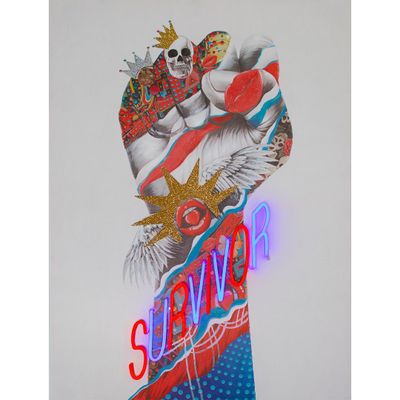 Paintings - 'Survivor' Wall Artwork with LED Neon - STANDARD - LOCOMOCEAN