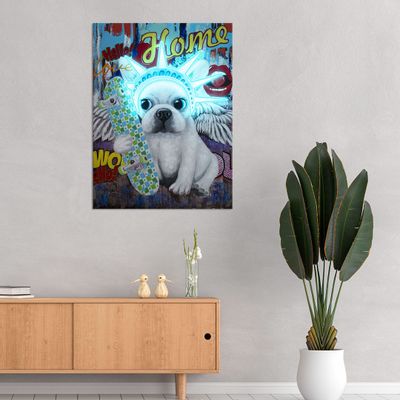 Paintings - 'Liberty Dog' Wall Artwork with LED Neon - SMALL - LOCOMOCEAN