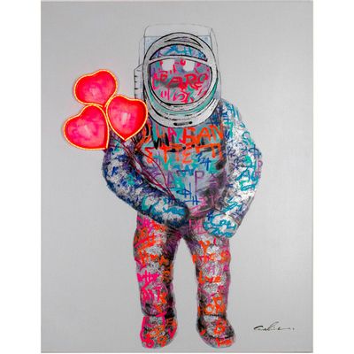 Paintings - 'Spaceman Hearts' Wall Artwork with LED Neon - SMALL - LOCOMOCEAN