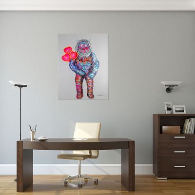 Tableaux - Décoration murale « Spaceman Hearts » avec néon LED - Petite - LOCOMOCEAN