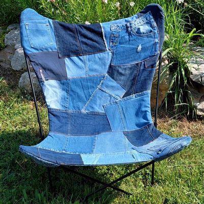 Armchairs - Cover for Butterfly chair - made from up-cycled jeans - Lars Recto-Verso model - SOFTLANDING