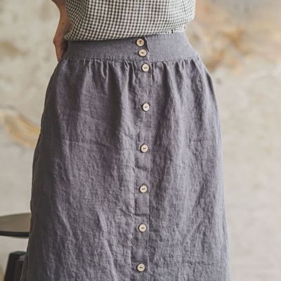 Apparel - Linen Skirt With Buttons - EPIC LINEN