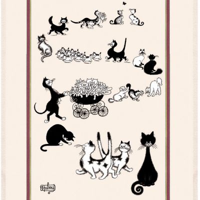 Torchons - Grand Torchon Dubout Multi-Chats Ecru 60 X 80 - MAISON VIVARAISE - SDE VIVARAISE WINKLER