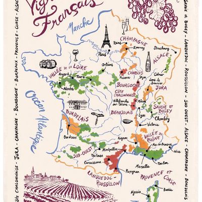 Torchons - Torchon La Carte Des Vins de France Ecru 72 X 48 - MAISON VIVARAISE - SDE VIVARAISE WINKLER