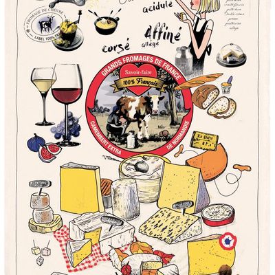 Torchons - Torchon Imprimé Les grands fromages Ecru 48 x 72 - MAISON VIVARAISE - SDE VIVARAISE WINKLER