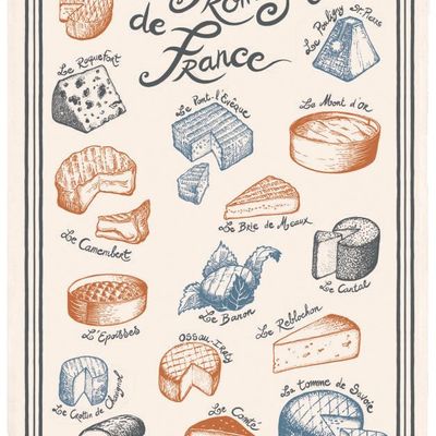 Torchons - Torchon Imprimé Fromages de France Ecru 48 x 72 - MAISON VIVARAISE - SDE VIVARAISE WINKLER