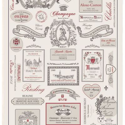 Dish towels - Kitchen Towel Etiquettes De Vins Ecru 48 X 72 - MAISON VIVARAISE - SDE VIVARAISE WINKLER