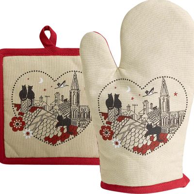 Maniques - Gant de cuisine/Manique Chats Coeur Beige 18 x 28 - MAISON VIVARAISE – SDE VIVARAISE WINKLER