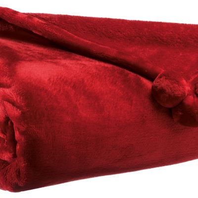 Throw blankets - Throw Tender Pompoms Rubis 130 X 170 - MAISON VIVARAISE – SDE VIVARAISE WINKLER