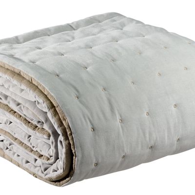 Linge de lit - Jeté uni Elise finition capiton Perle 240 x 260 - MAISON VIVARAISE - SDE VIVARAISE WINKLER