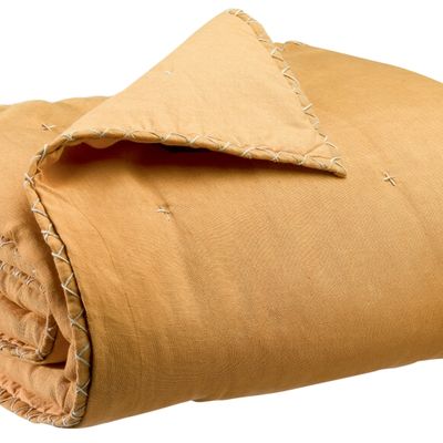 Linge de lit - Jeté uni Nala Ocre 180 x 260 - MAISON VIVARAISE - SDE VIVARAISE WINKLER