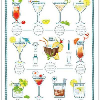 Torchons - Torchon Cocktails Assortis 50 x 70 - MAISON VIVARAISE - SDE VIVARAISE WINKLER