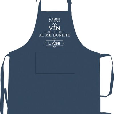 Aprons - Cooking apron I'm getting better with recycled age Indigo 72 X 90 - MAISON VIVARAISE – SDE VIVARAISE WINKLER