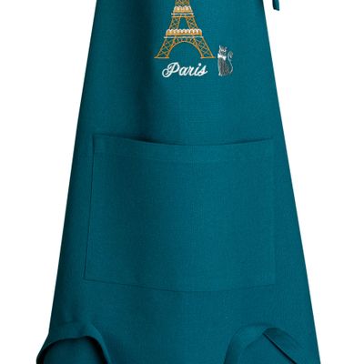 Tabliers de cuisine - Tablier de cuisine recyclé Tour Eiffel avec poche Paon 85 x 72 - MAISON VIVARAISE – SDE VIVARAISE WINKLER