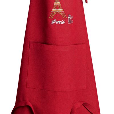 Aprons - Recycled Apron Eiffel Tower Embroidered Rouge 85 X 72 - MAISON VIVARAISE - SDE VIVARAISE WINKLER