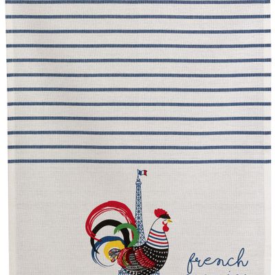 Dish towels - French Cocorico recycled tea towel Écru/Bleu 50 X 70 - MAISON VIVARAISE – SDE VIVARAISE WINKLER