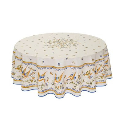 Linge de table textile - Nappe Ronde Placée - Moustiers Bleu - TISSUS TOSELLI