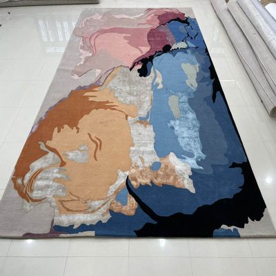 Tapis design - HTR 105, soie, laine de Nouvelle-Zélande, tapis doux moderne coloré fa - INDIAN RUG GALLERY