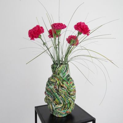 Vases - Vase recycled paper Collection ARVOR unique piece - Green - HELENE SIELLEZ