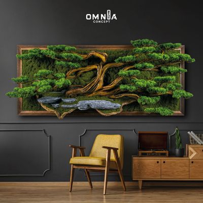 Autres décorations murales - Thuja Tableau Grande - 4 - Bonsaï artificiel fait main - OMNIA CONCEPT