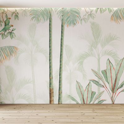 Autres décorations murales - Papier peint panoramique  - Feuilles tropicales et bamboos - Tropicalia - LA TOUCHE ORIGINALE