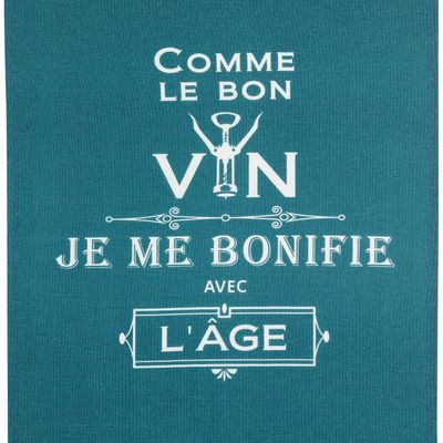 Torchons - Torchon Message Comme le bon vin Paon 70 x 50 - MAISON VIVARAISE - SDE VIVARAISE WINKLER