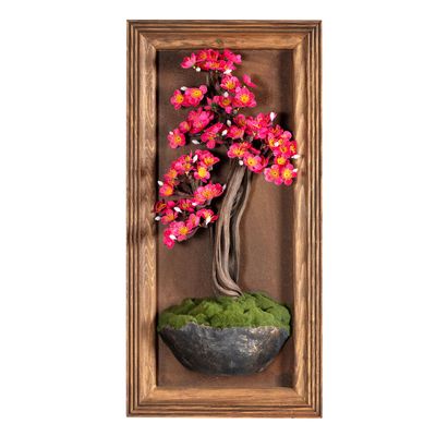Autres décorations murales - Tableau Sakura en bois - Tableau décoratif à fleurs artificielles fait main - OMNIA CONCEPT