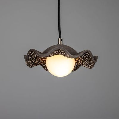 Hanging lights - Rivale Pendant Light with Wavy Ceramic Shade, Black Clay - MULLAN LIGHTING
