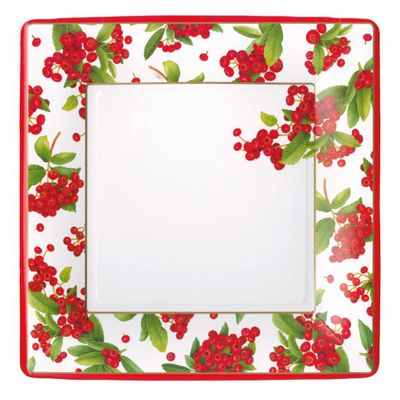 Everyday plates - Christmas Berry Square Paper Dinner Plates in Red - 8 Per Package - CASPARI
