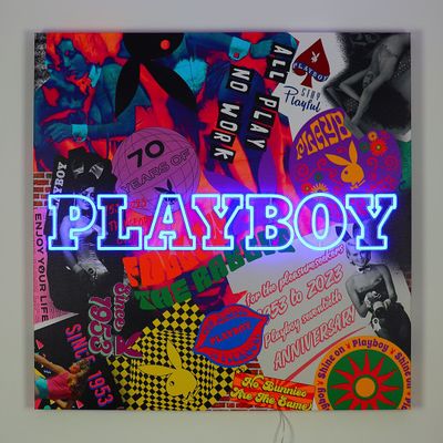 Other wall decoration - Playboy Collage Wall Art with LED Neon - BLUE - LOCOMOCEAN