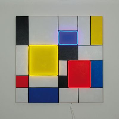 Tableaux - Peinture murale (avec néon LED) - inspirée par Mondrian - LOCOMOCEAN