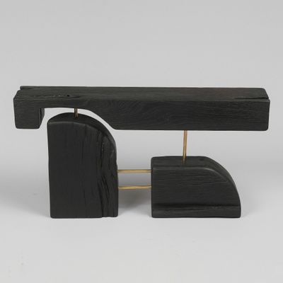 Design objects - Original Contemporary Design, Burnt Oak with Brass, Unique Side Table, Logniture - LOGNITURE