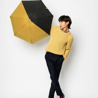 Prêt-à-porter - Micro-parapluie eco-conçu bicolore, toile 100% recyclée, Jaune Antique & Noir - VERLAINE - ANATOLE
