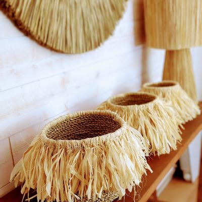 Shopping baskets - Set of 3 small baskets with fringes in Raphia (Bali) OPAFR - BALINAISA
